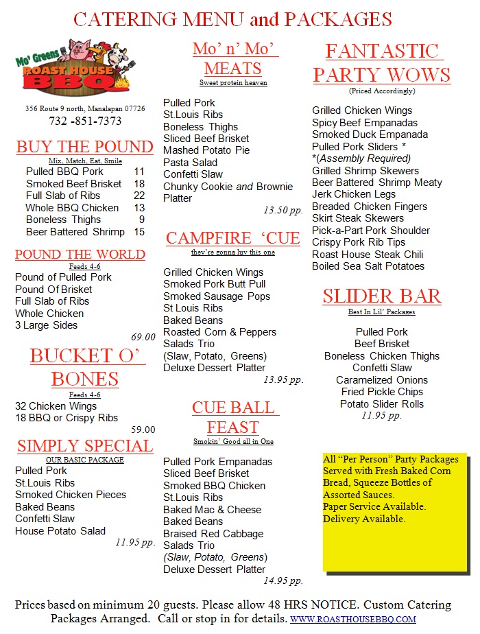 Mo' Greens Roast House BBQ in Manalapan Menu